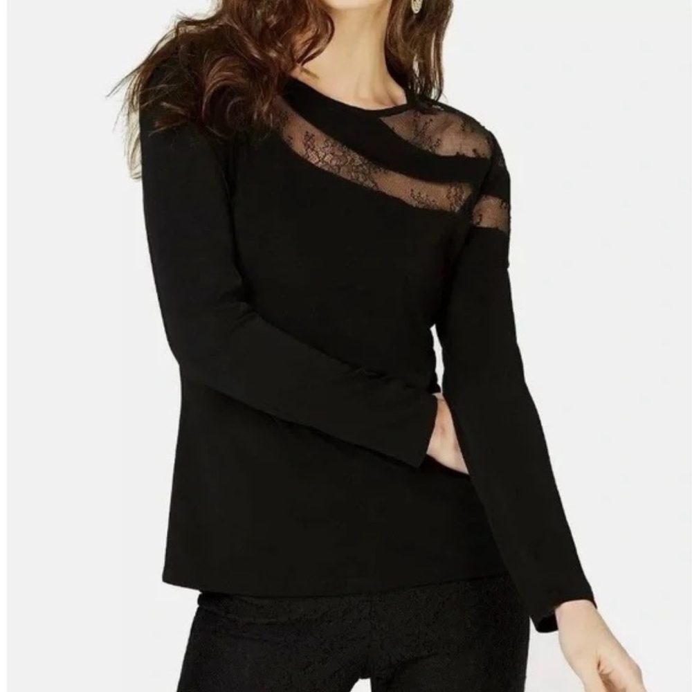 INC Black Long Sleeve Floral Lace Top - Women’s size large
